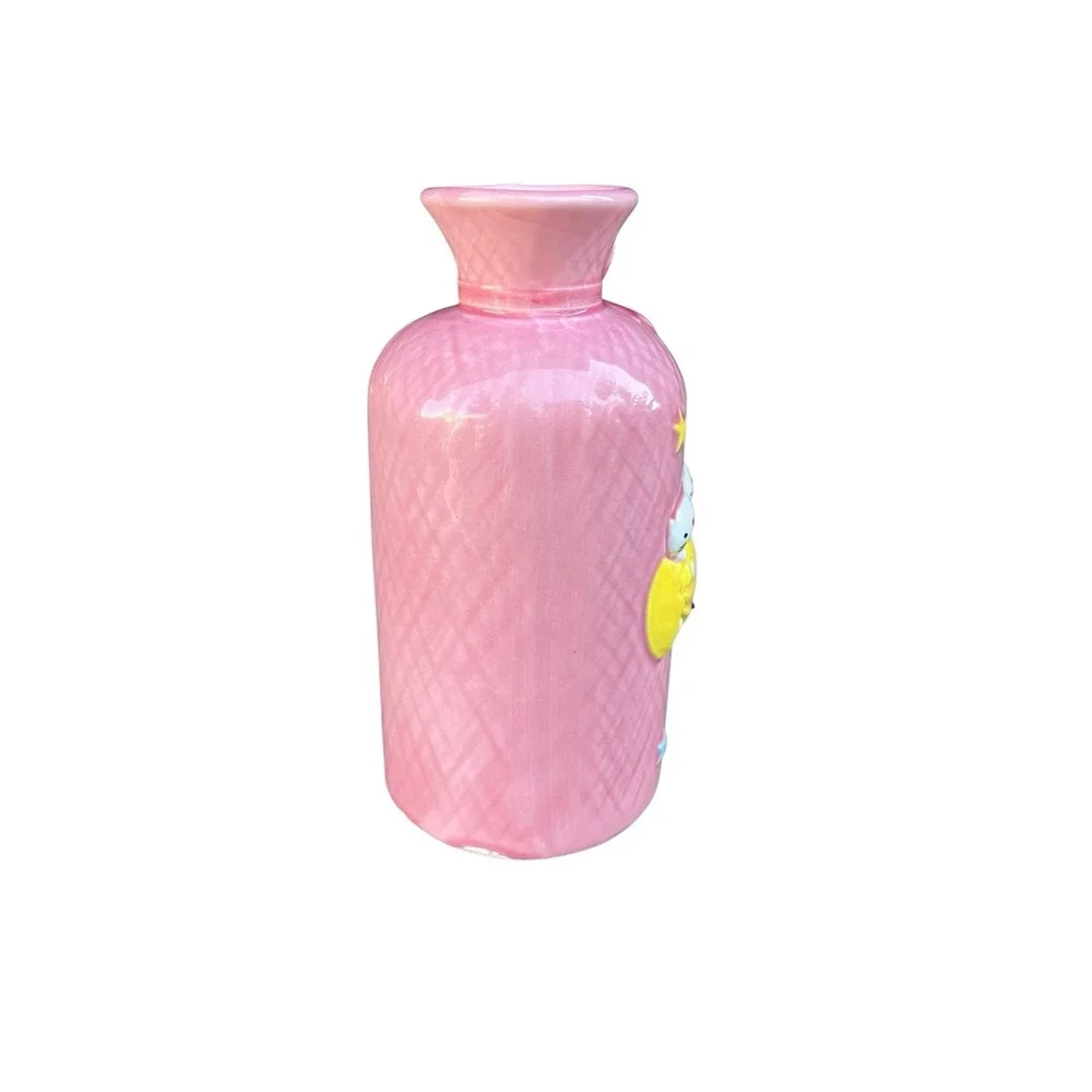 Vintage 1980s Fujika Japan Candy Cat Pink Ceramic Kawaii Bud Vase‎ Foil Label